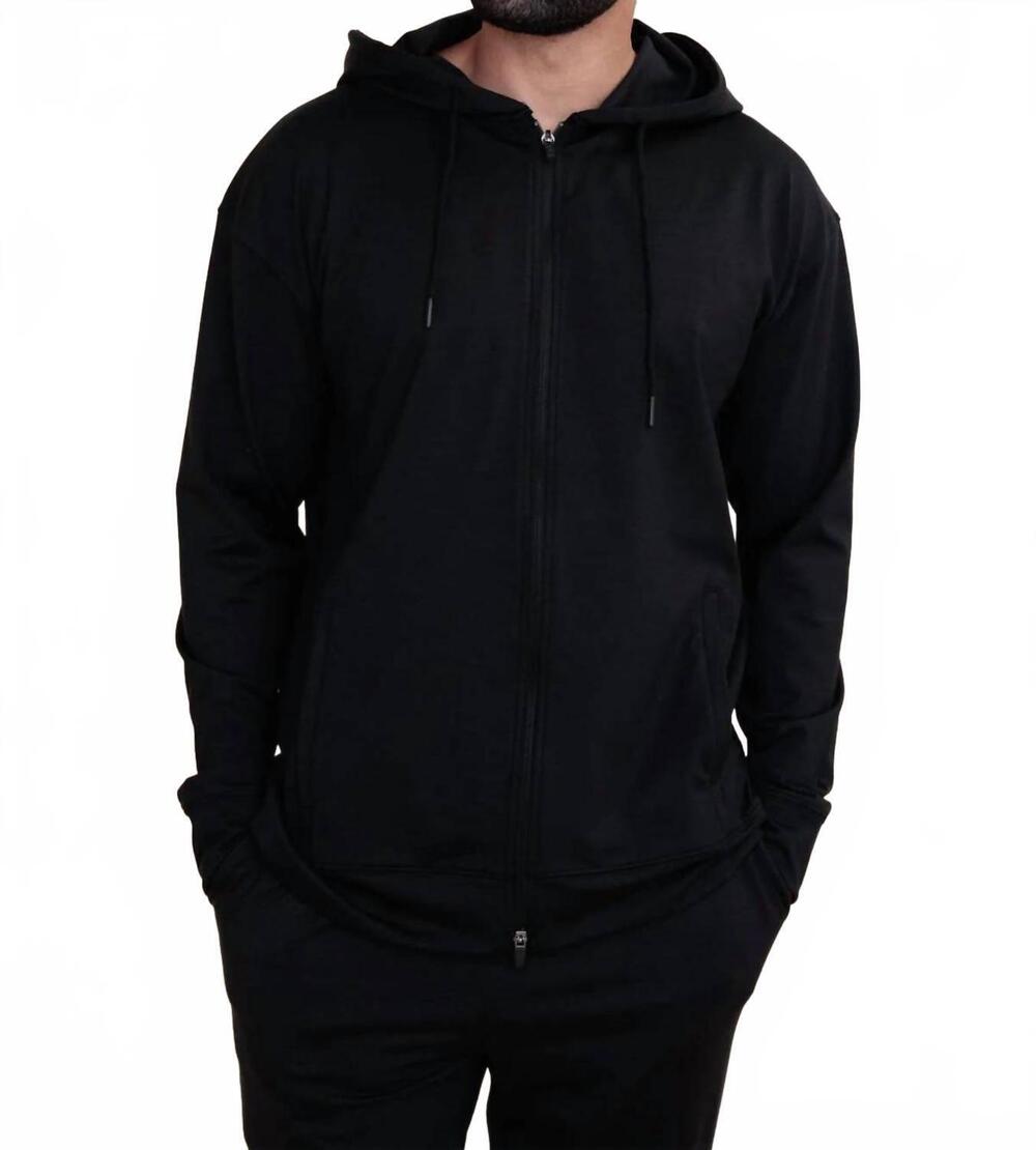 NEW MONO B men's melange zip-up hoodie jacket in black